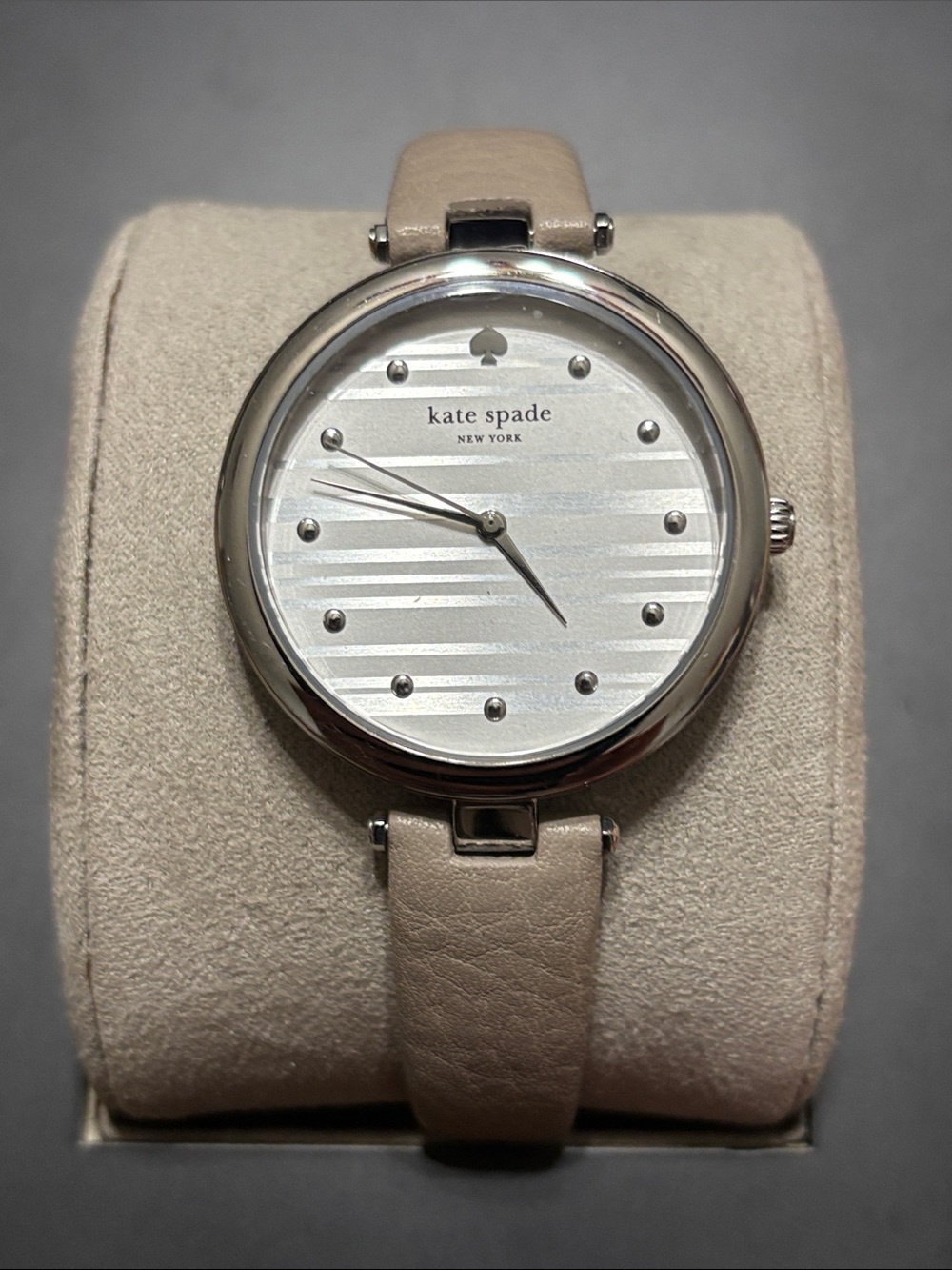 kate spade Silver Dial Watch with Beige Leather Strap